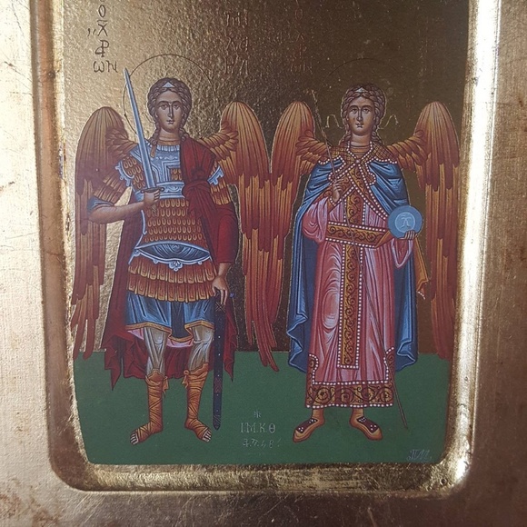 Greek Orthodox Christian Religious Michael Angels Icon Gold Leaf Art Painting - Picture 6 of 7